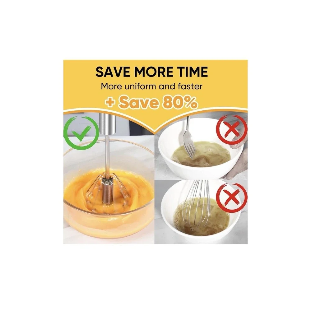 N35/. OOKUU Stainless Steel Egg Whisk, Semi Automatic Whisk Blender